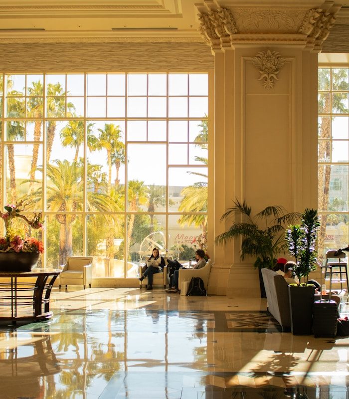 Elegant hotel interior with outdoor view